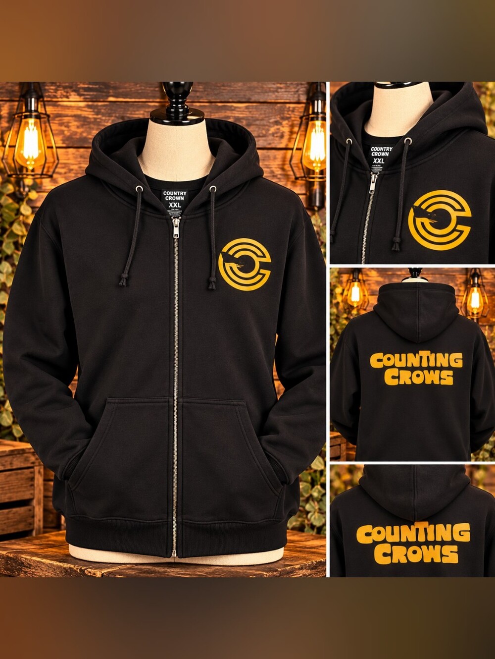 Counting Crows Black Zip Up Hoodie XXL NEW
